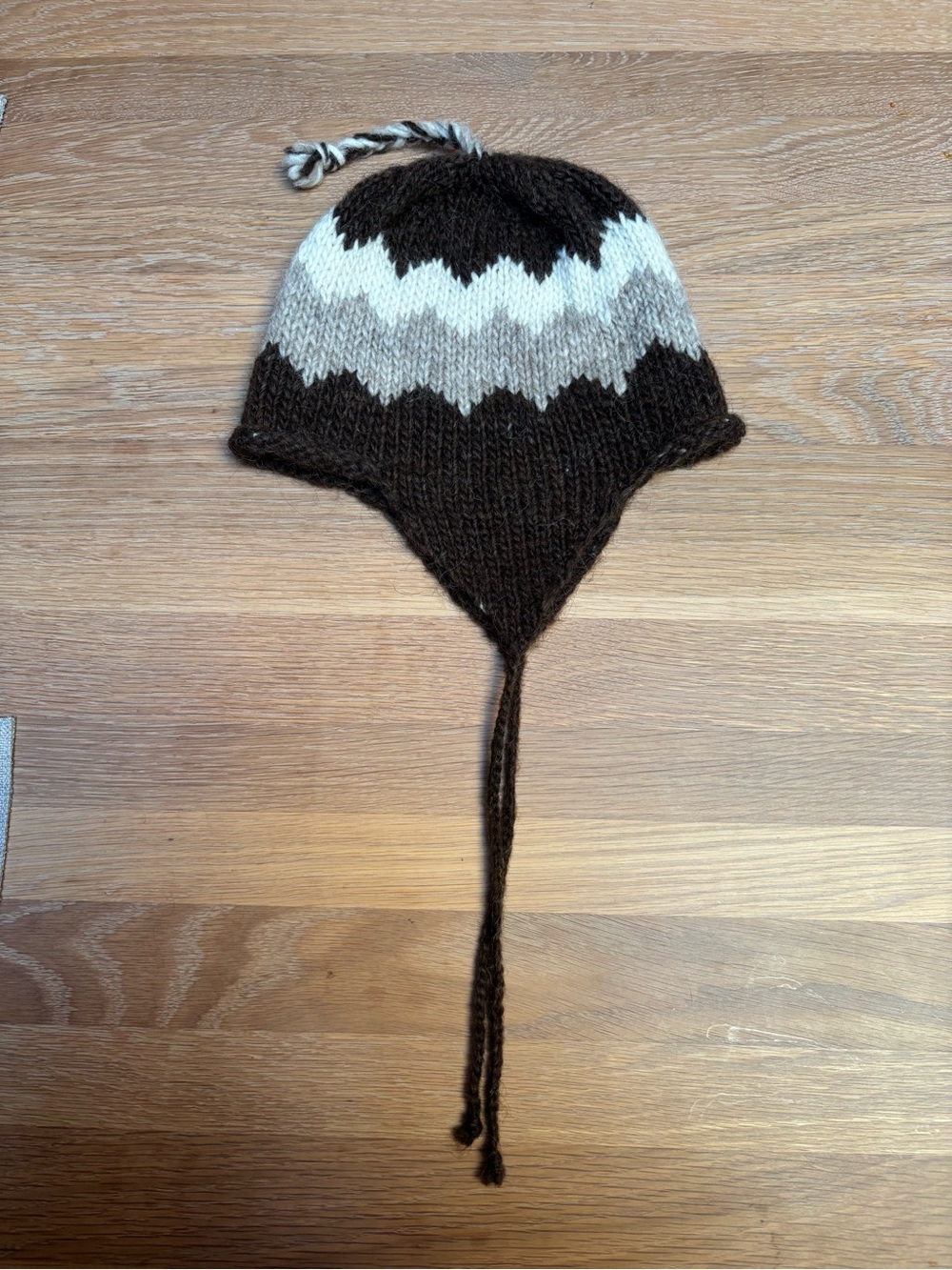 Handmade Brown & Cream Knit Earflap Hat - Picture 3 of 5